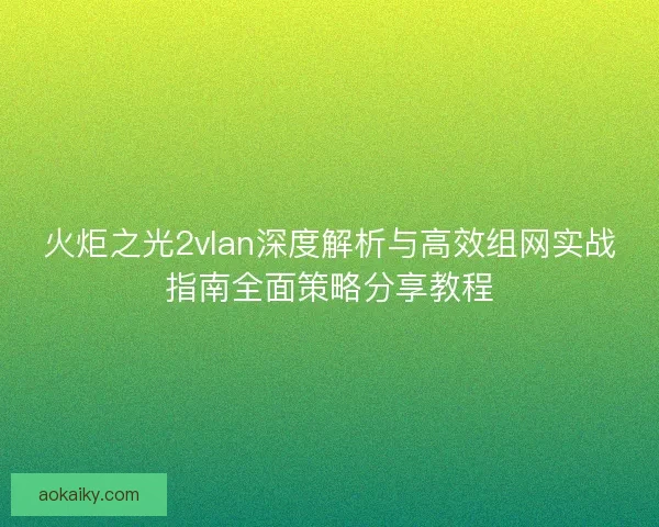 火炬之光2vlan深度解析与高效组网实战指南全面策略分享教程