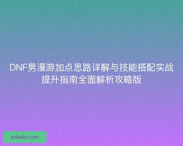 DNF男漫游加点思路详解与技能搭配实战提升指南全面解析攻略版
